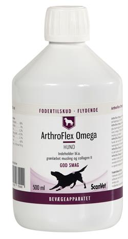 MINDST HOLDBAR 05/2025. ScanVet ArthroFlex Omega. Tilskudsfoder til bevægeapparatet hos hund. 500 ml